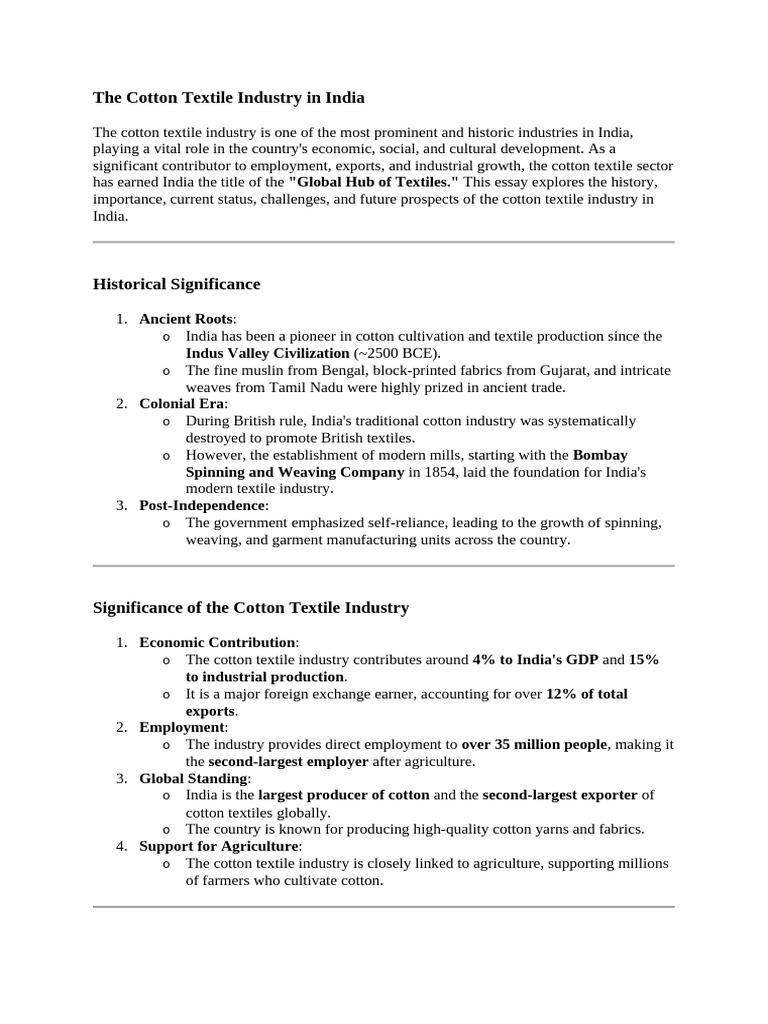 Cotton Textile Industry in India: Overview | PDF | Textiles | Cotton