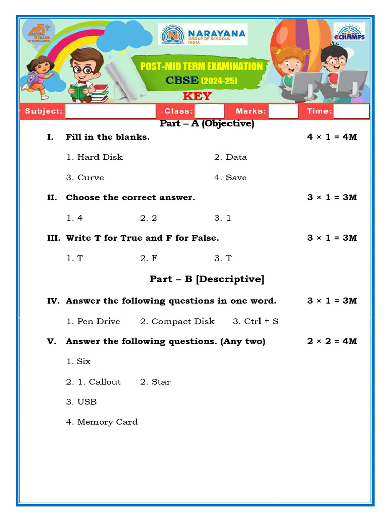 Grade 2 Computer Post Mid Key | PDF
