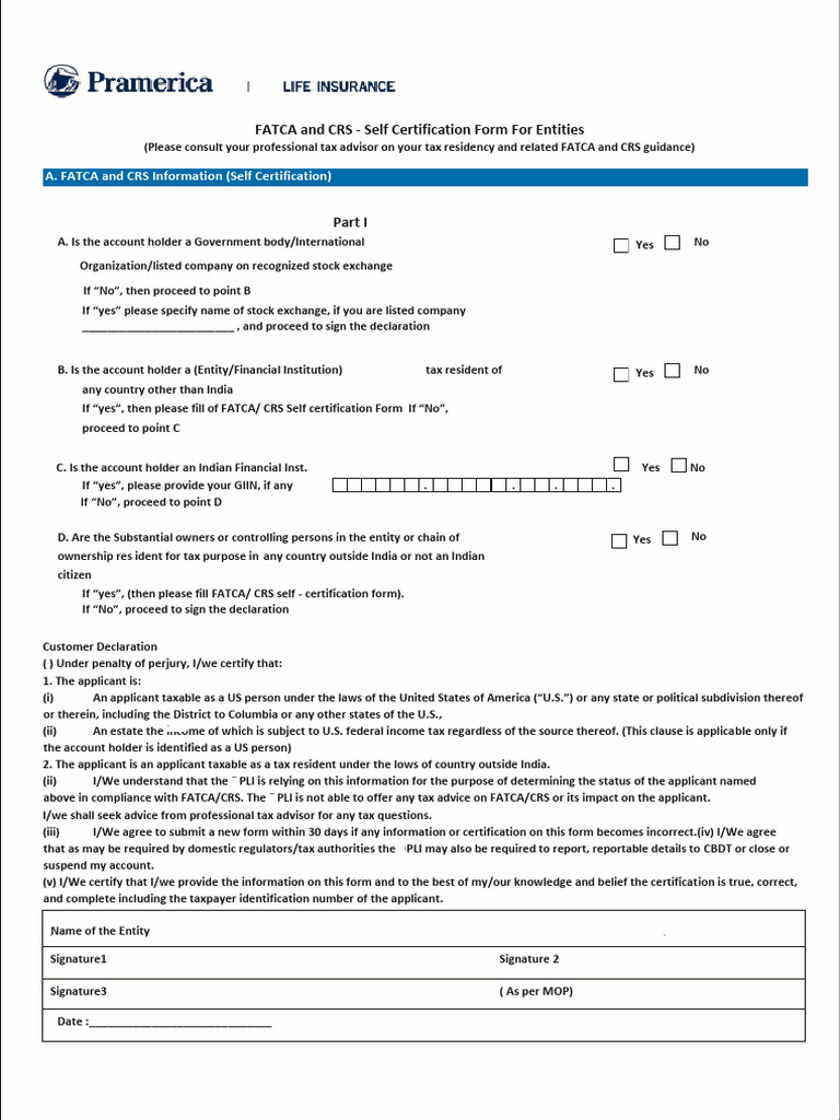 Entity FATCA and CRS Form | PDF | Taxes | Economies