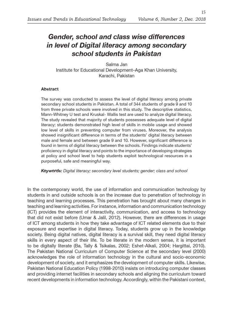 Digital Literacy Trends in Pakistani Schools | PDF | Survey Methodology ...