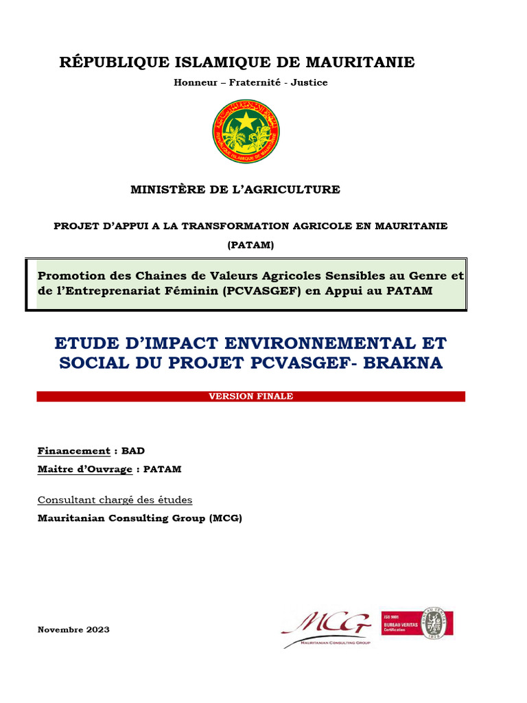 Impact Environnemental du Projet PCVASGEF | PDF | Environnement naturel ...