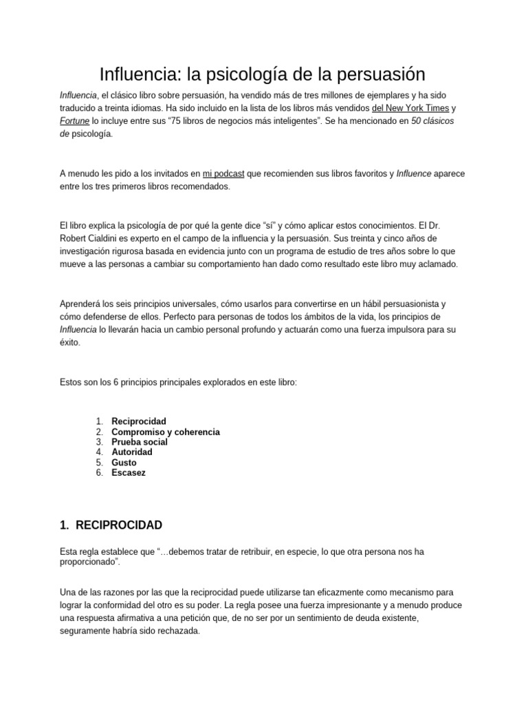 Influencia: Psicología de la Persuasión | PDF | Persuasión | Conceptos ...