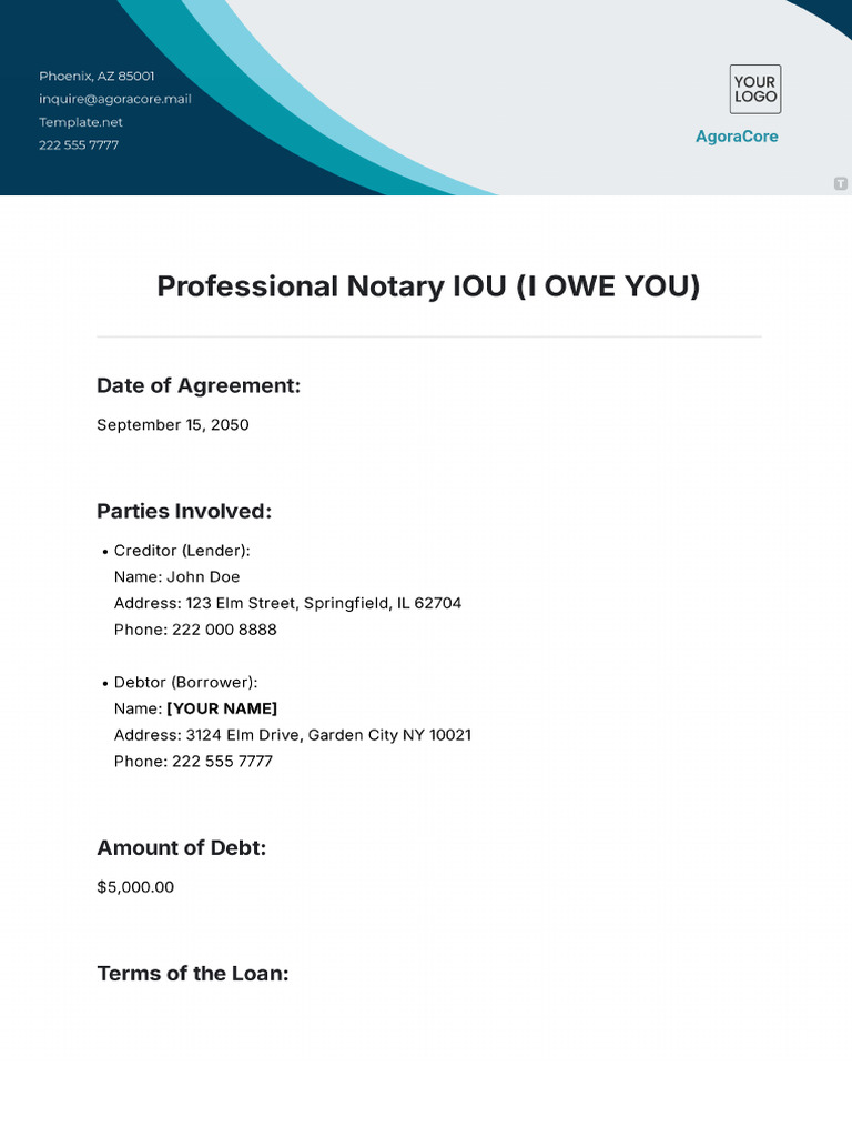 Professional Notary IOU Template | PDF
