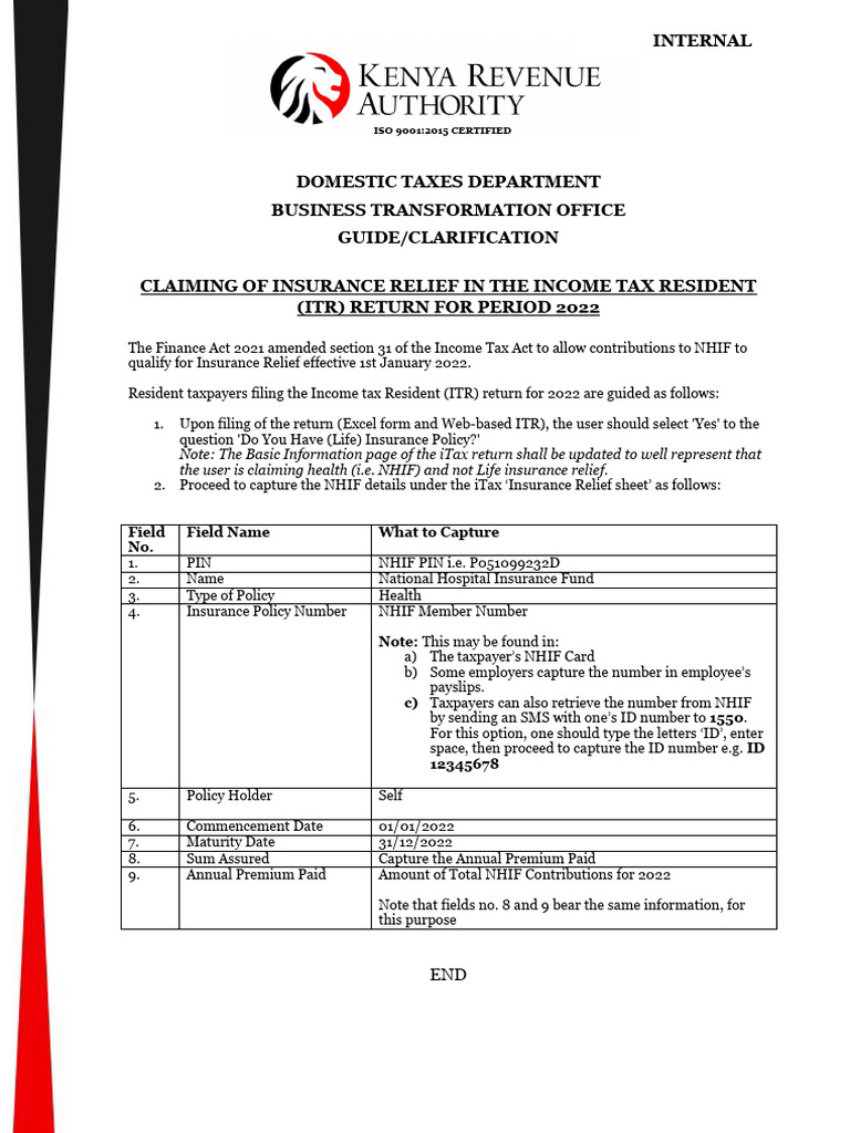 NHIF Insurance Relief Claim Guide 2022 | PDF | Insurance | Taxes