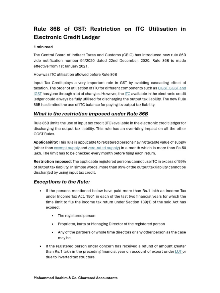 Understanding GST Rule 86B Restrictions | PDF | Taxes | Tax Credit