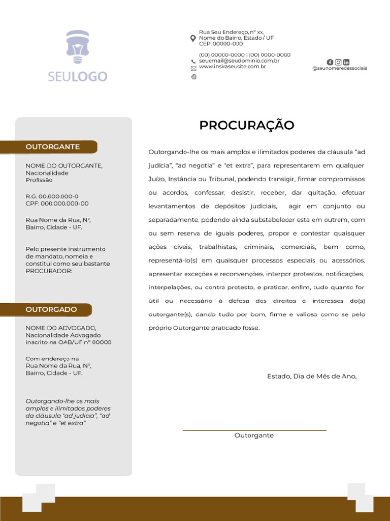 Apresentação de Diferente PROCURAÇÃO I - Pacote Visual Law Direito ...