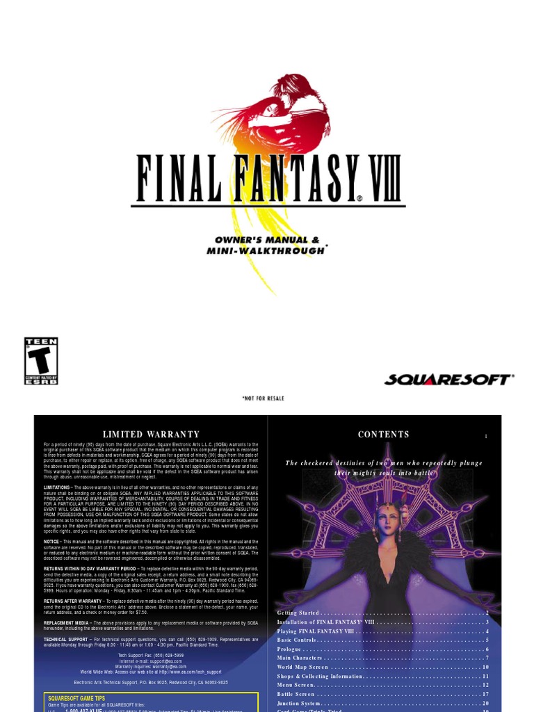 Final Fantasy Viii Game Manual Computer Keyboard Menu Computing