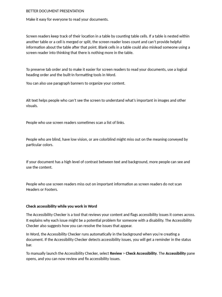 Accessible Document Presentation Tips | PDF | Accessibility | Computing