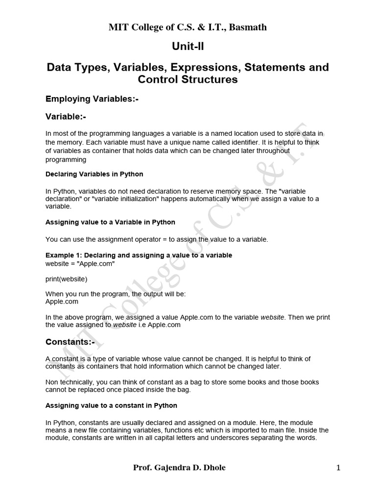 Python Variables and Data Types Guide | PDF | Variable (Computer ...