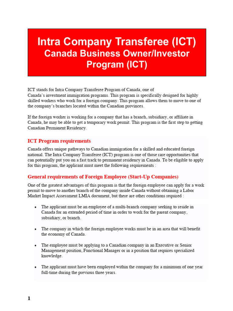 Intra Company Transferee | PDF | Employment | Immigration