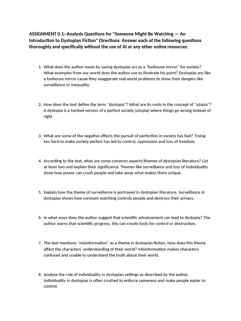 Themes in Dystopian Fiction Analysis | PDF | Dystopia | Utopian And ...