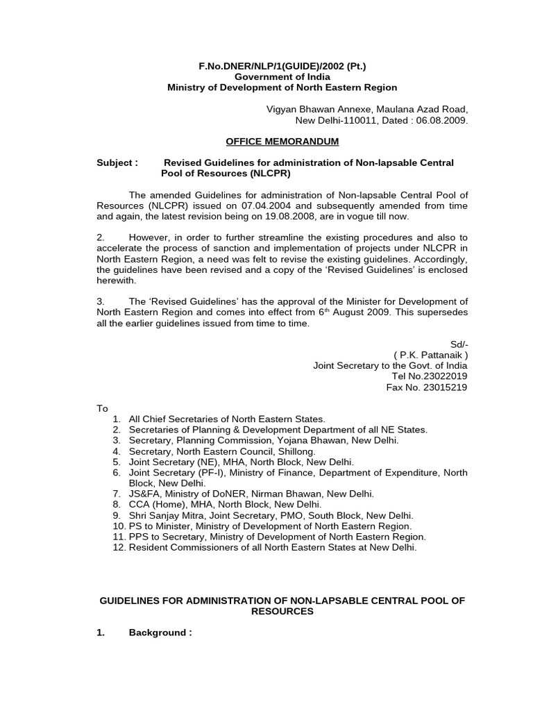Revised NLCPR Guidelines for NER | PDF