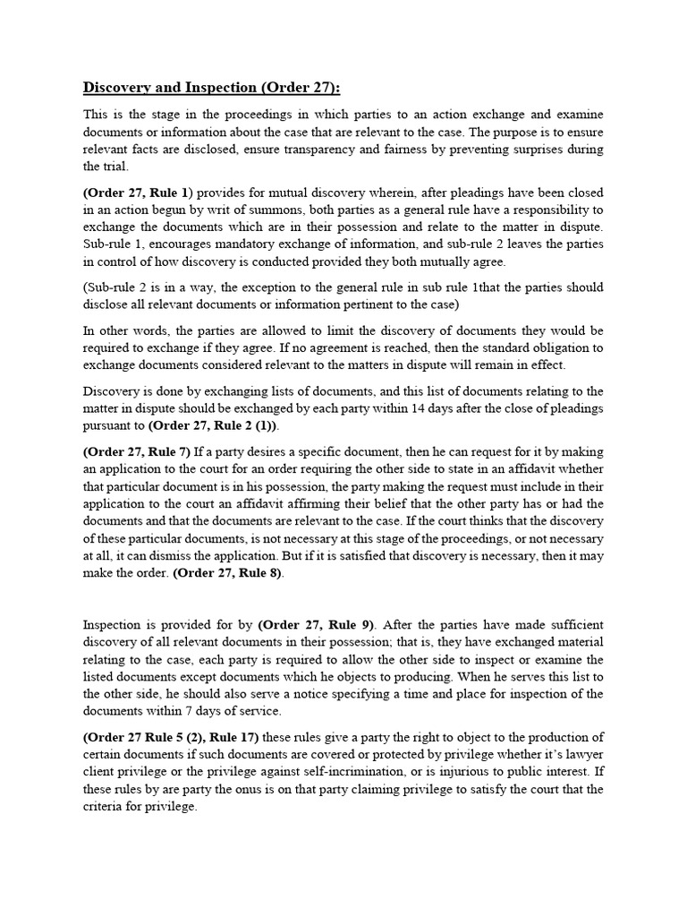 Discovery and Inspection Guidelines | PDF | Discovery (Law) | Legal ...