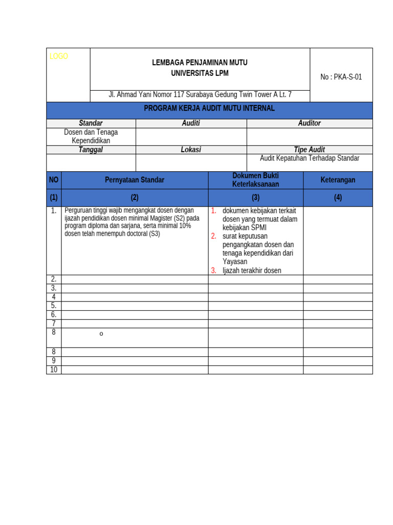 Audit Mutu Internal Universitas LPM | PDF