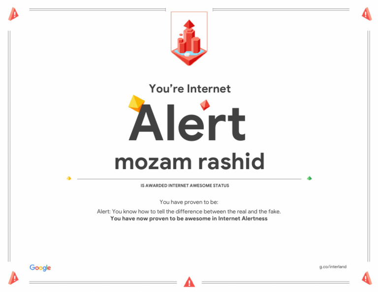 Google - Interland - Mozam Rashid - Certificate - of - Alertness | PDF