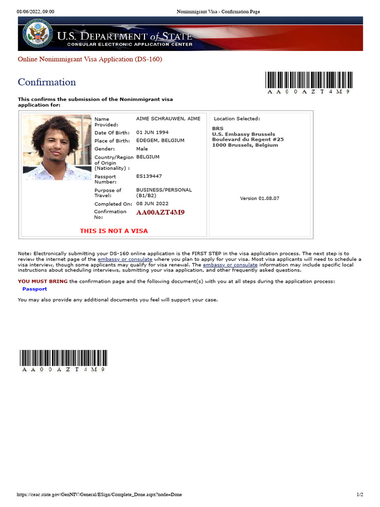 Nonimmigrant Visa - Confirmation Page | PDF | Travel Visa | Fingerprint