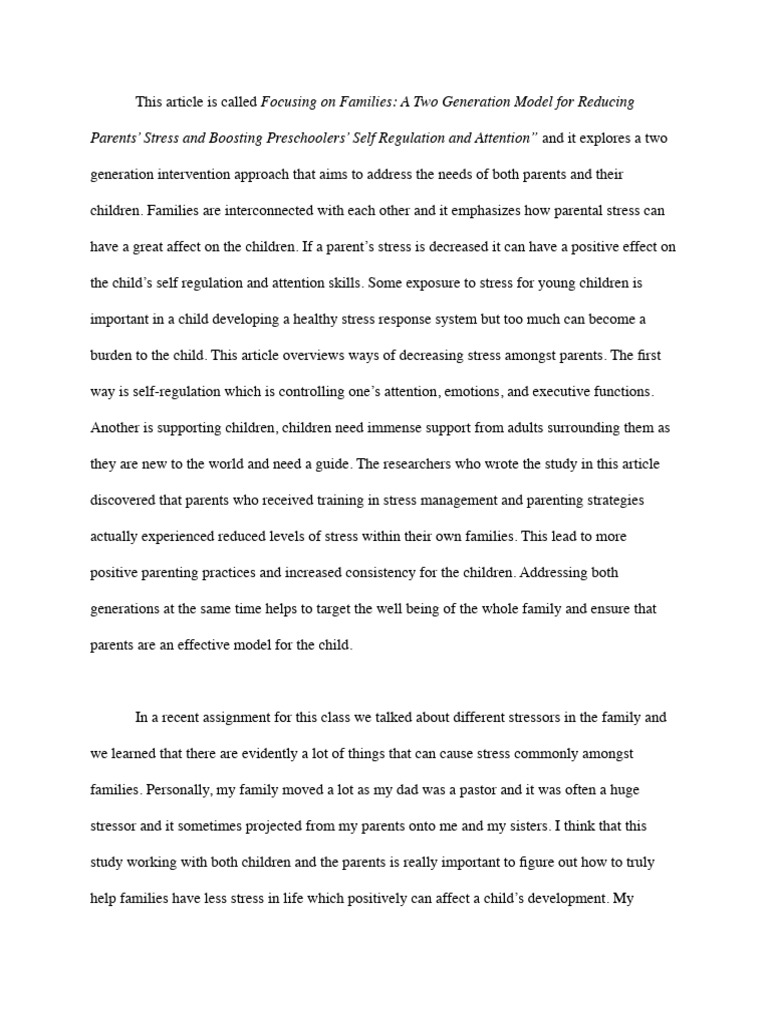 Two-Generation Model for Family Stress Relief | PDF | Emotional Self ...