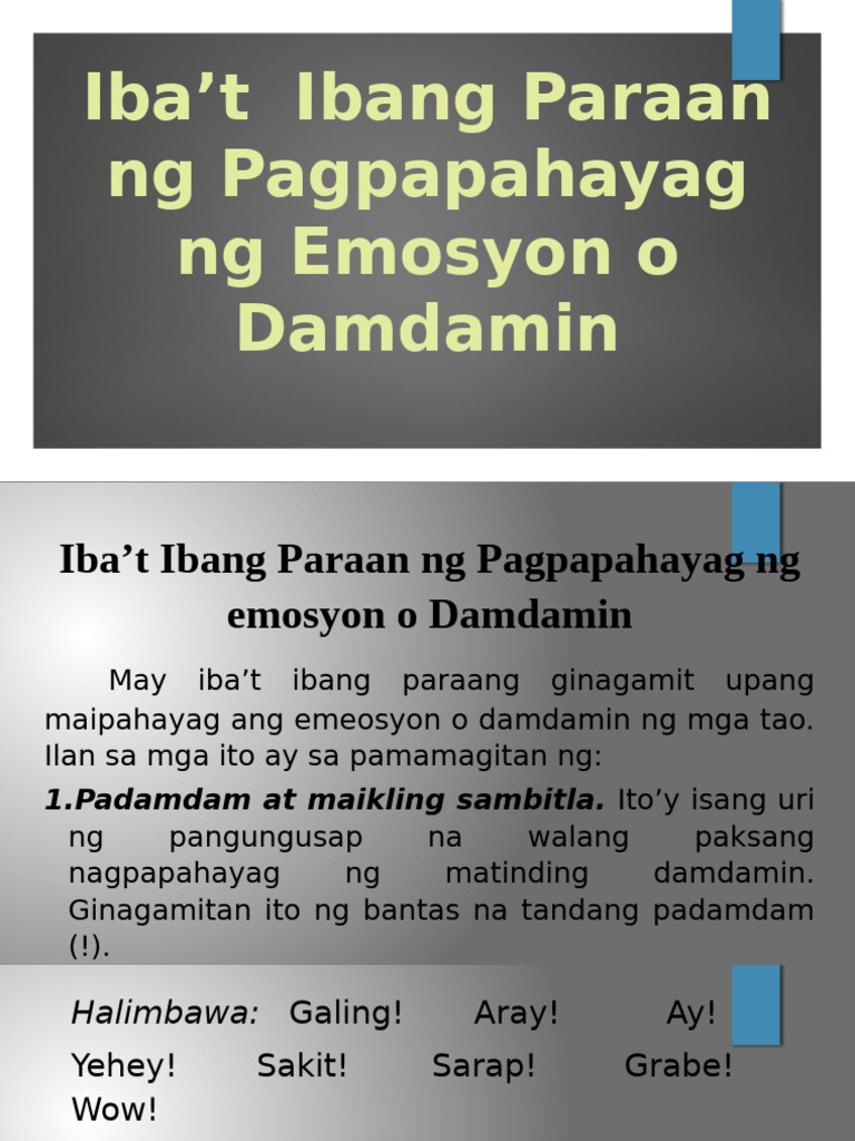 Iba't Ibang Paraan NG Pagpapahayag NG Emosyon o | PDF