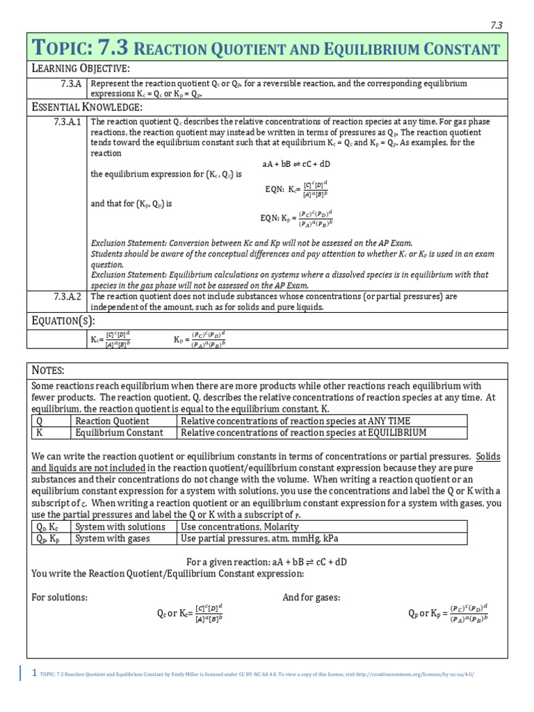 Reaction Quotient and Equilibrium Constants | PDF | Chemical ...