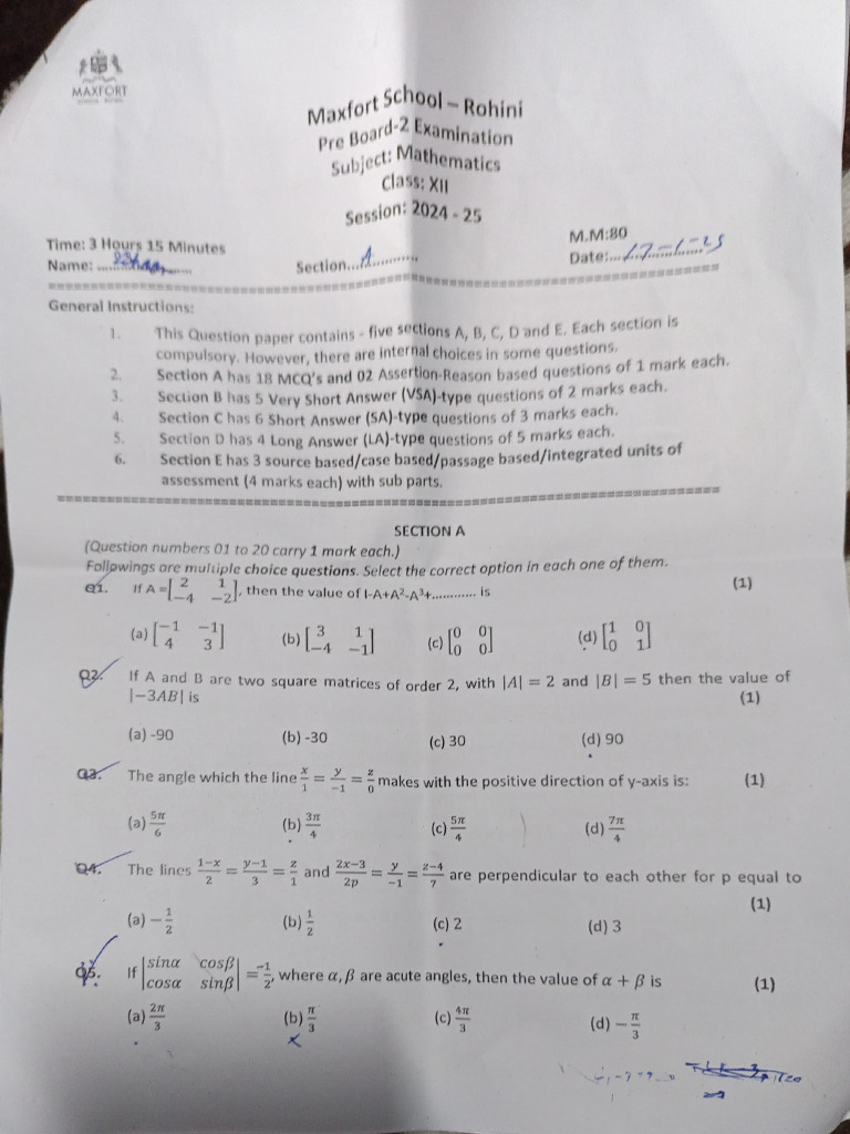 Mathematics Pre Board Exam 2024-25 | PDF | Geometry | Algebra