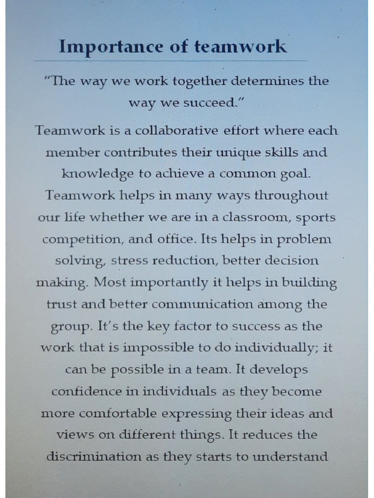 Importance of Teamwork | PDF