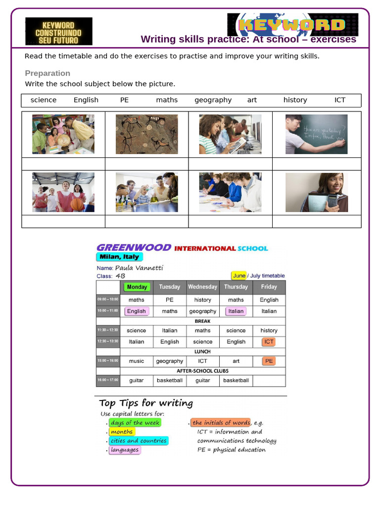 Writing Skills Practice: School Subjects | PDF