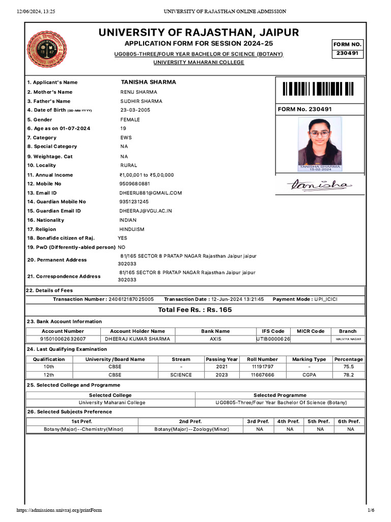 University of Rajasthan Online Admission | PDF