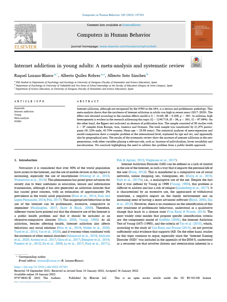 Internet Addiction in Young Adults: Meta-Analysis | PDF | P Value ...