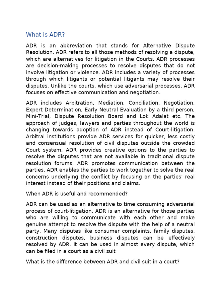 Adr Notes Compilation Pdf Alternative Dispute Resolution Mediation