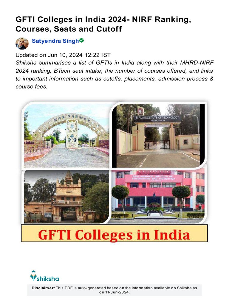 GFTI Colleges in India: 2024 Rankings & Info | PDF | Career And ...