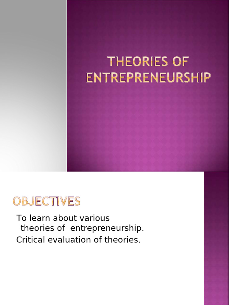 Theories of Entrepreneurship | PDF | Entrepreneurship | Economics