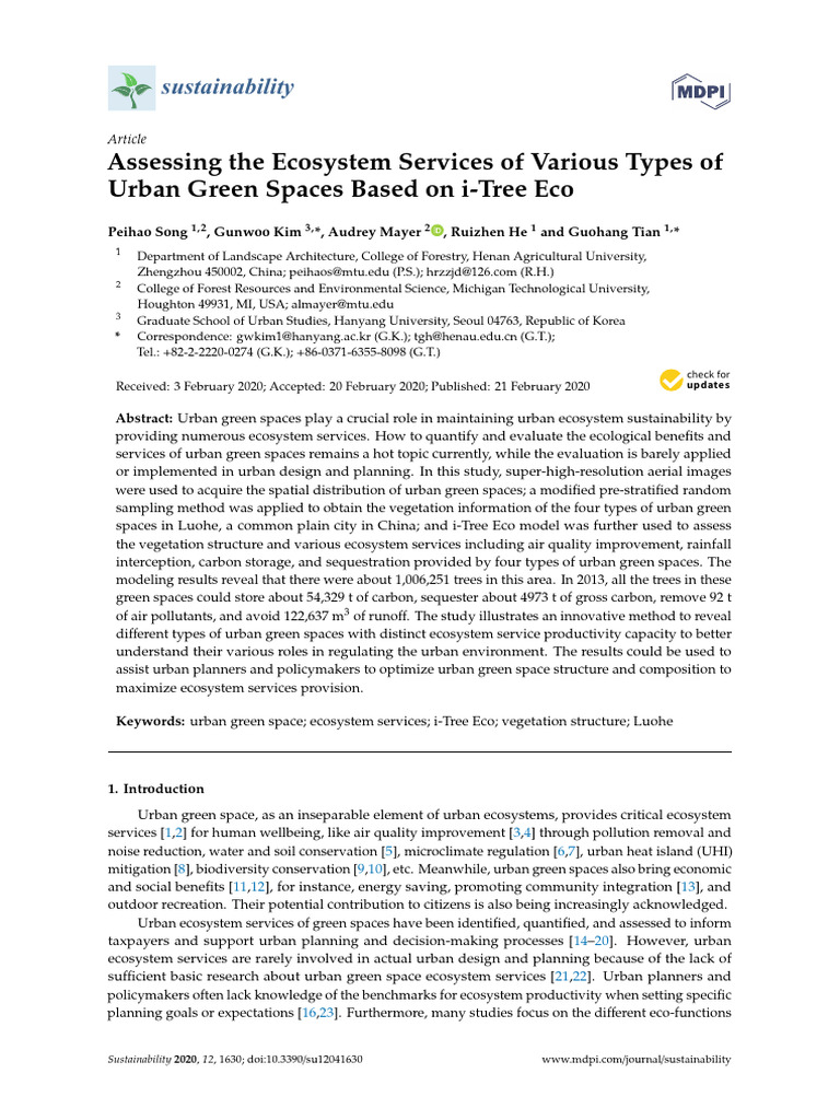 Assessing The Ecosystem Services of Various Types of Urban Green Spaces ...