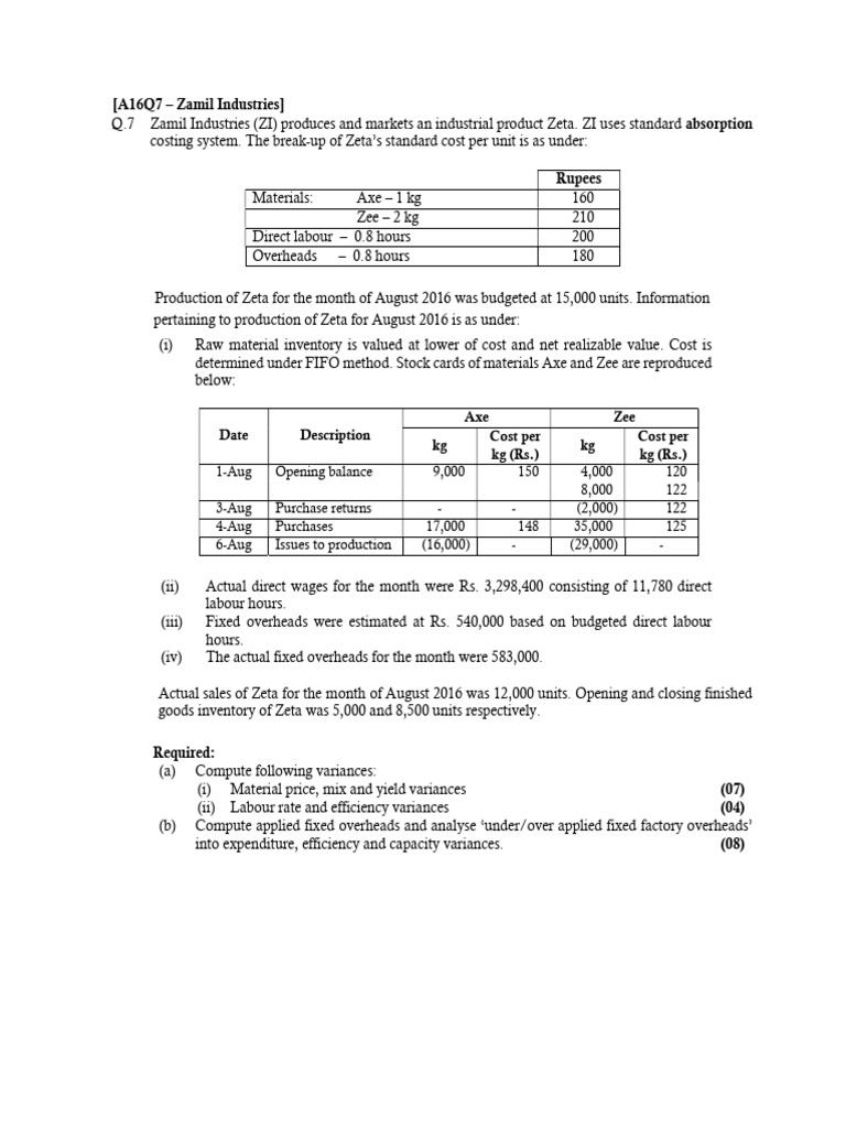Zeta Production Cost Variance Analysis | PDF | Inventory | Economics