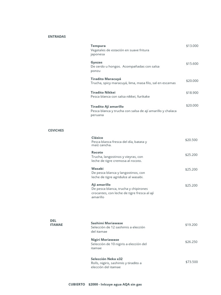 Menú de Sushi y Bebidas Variadas | PDF