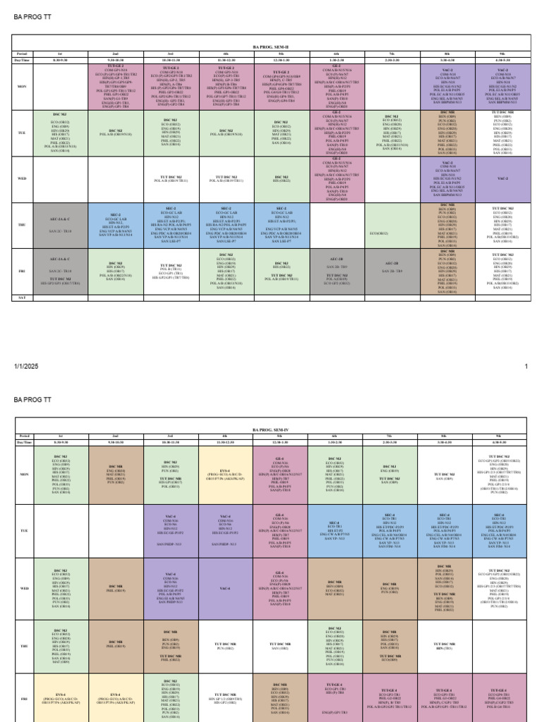 BA Program Semester II Timetable | PDF | Economy Related Organizations