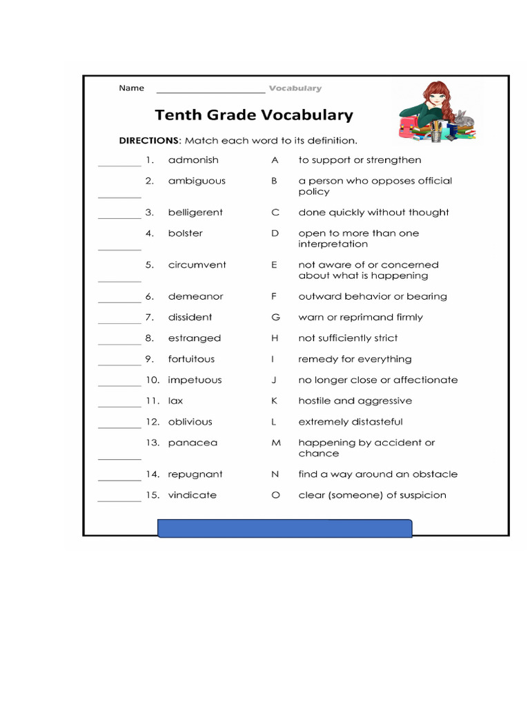 10 - Vocab Sheet | PDF