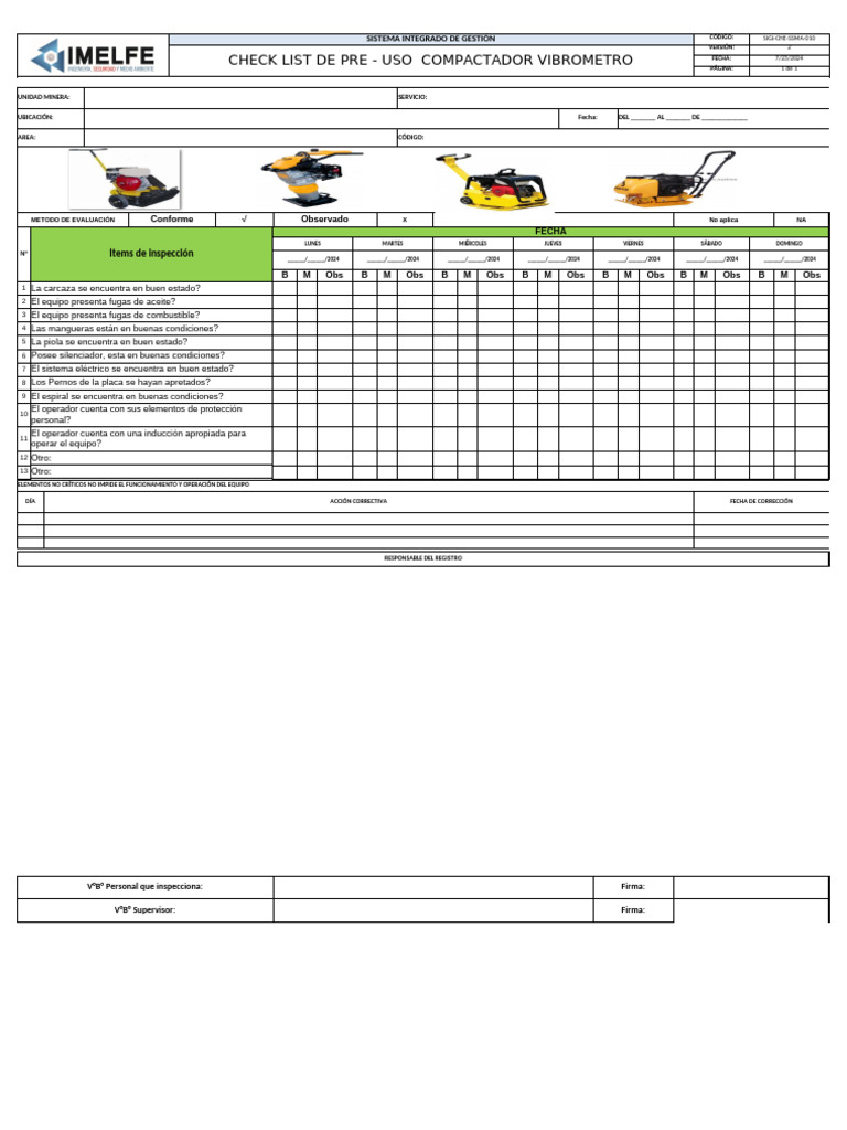 Check List Compactador Vibrometro 2024 | PDF