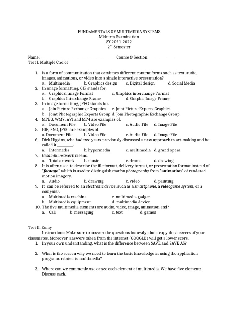 Multimedia Systems Midterm Exam Guide | PDF | Multimedia | Graphics