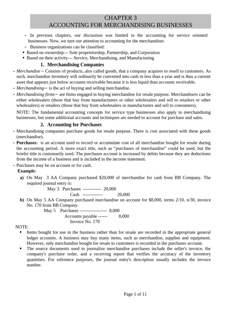 Chapter 3 Accounting For Merchandising Firms | PDF | Debits And Credits ...