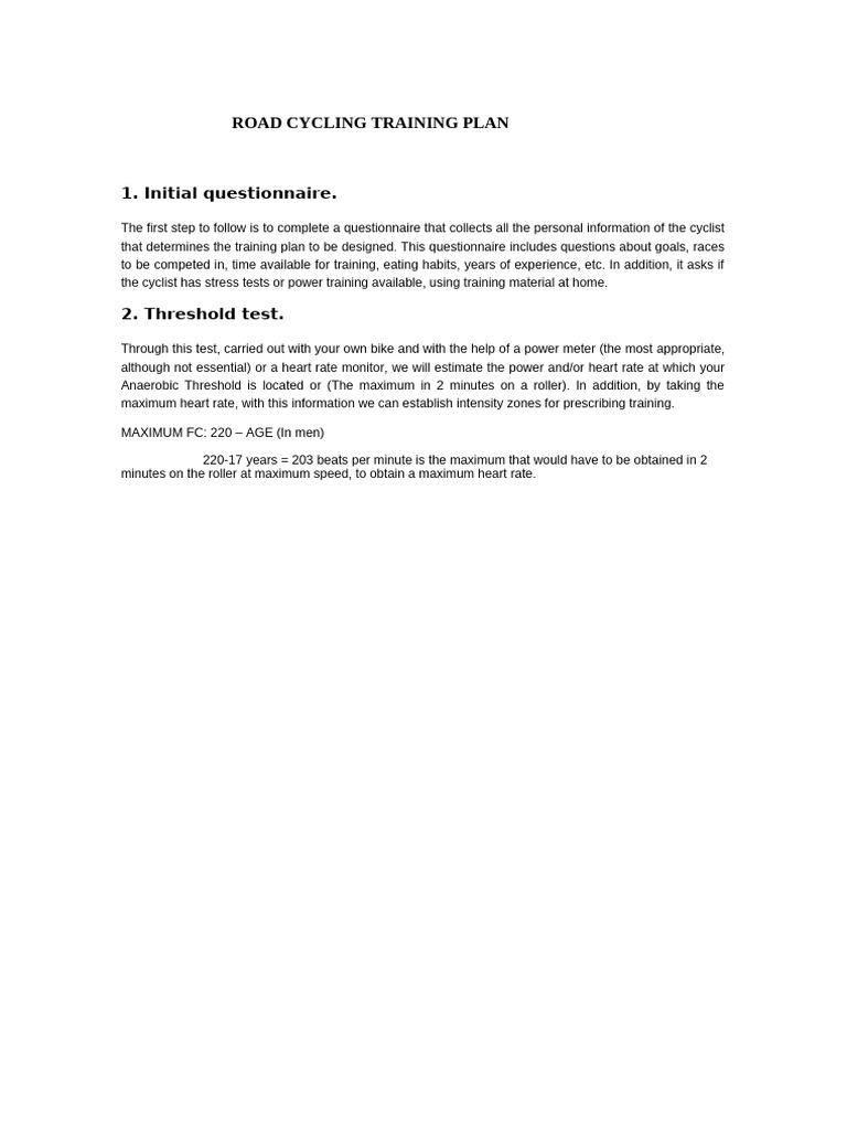 Road Cycling Training Plan Overview | PDF | Heart Rate