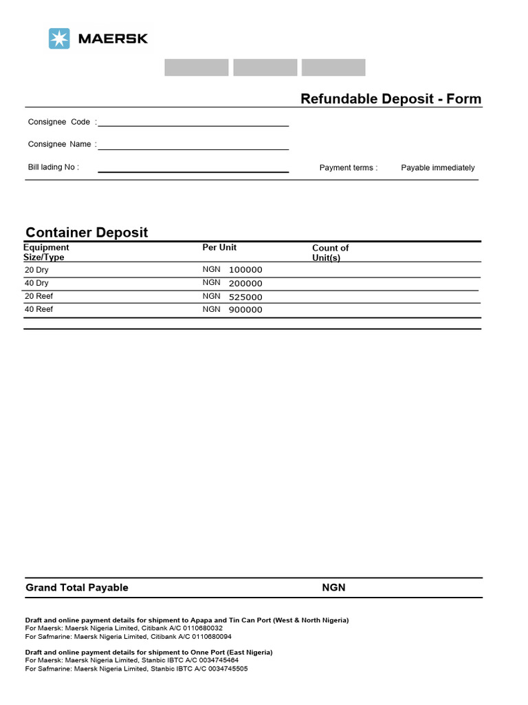 Maersk Nigeria Refund Application Form | PDF