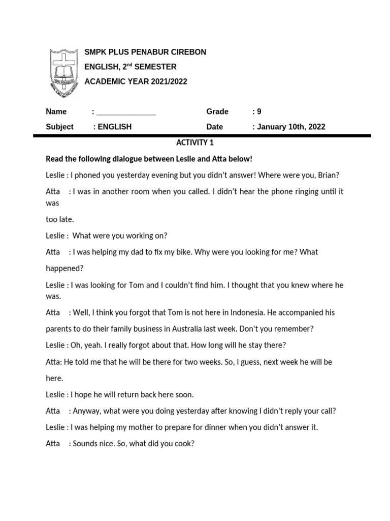 English Dialogue Practice for Grade 9 | PDF