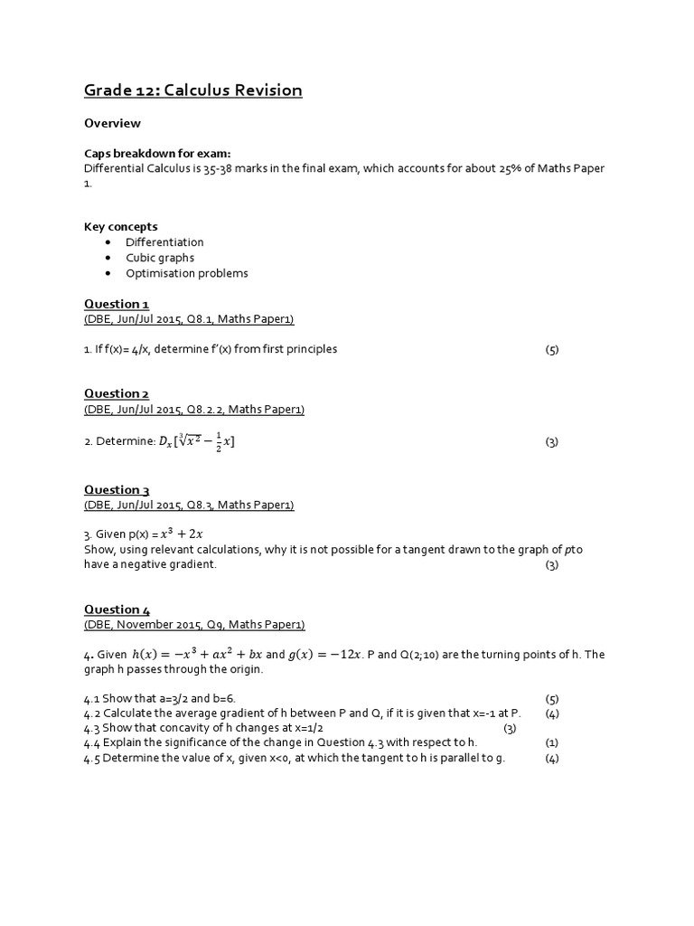 Grade 12 Calculus Exam Revision Guide Pdf