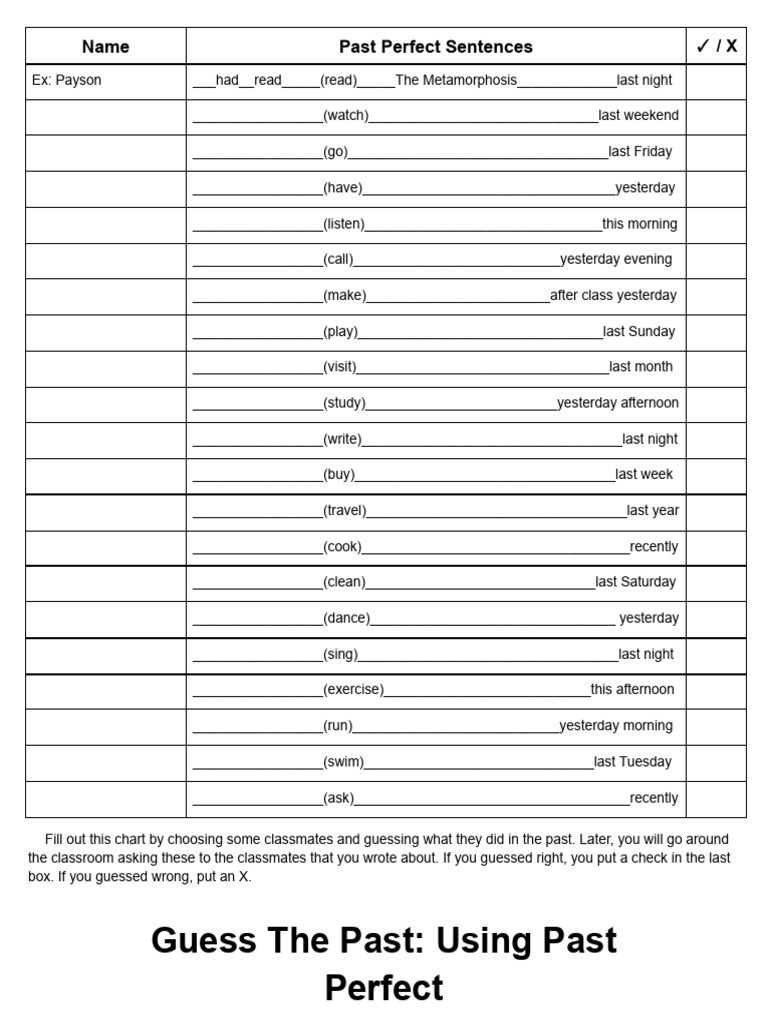 Past Perfect Class Game | PDF