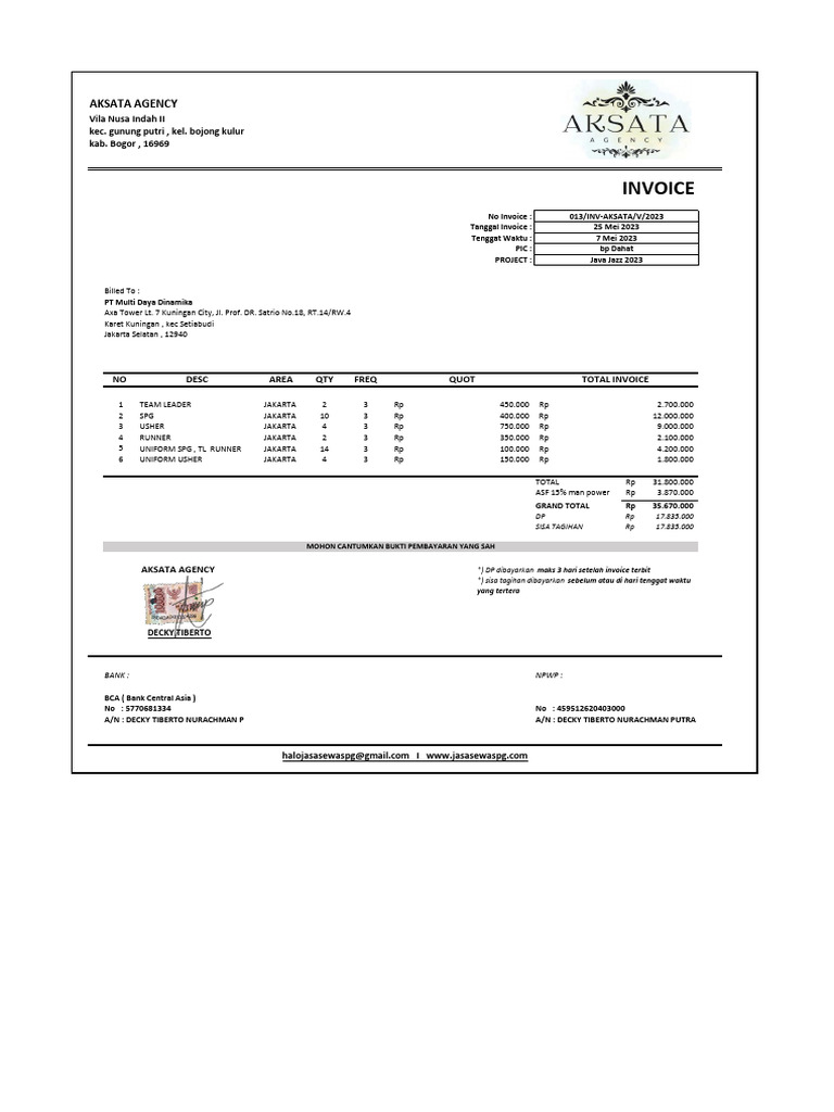 Invoice Final Java Jazz 2023 | PDF | Banking | Banks