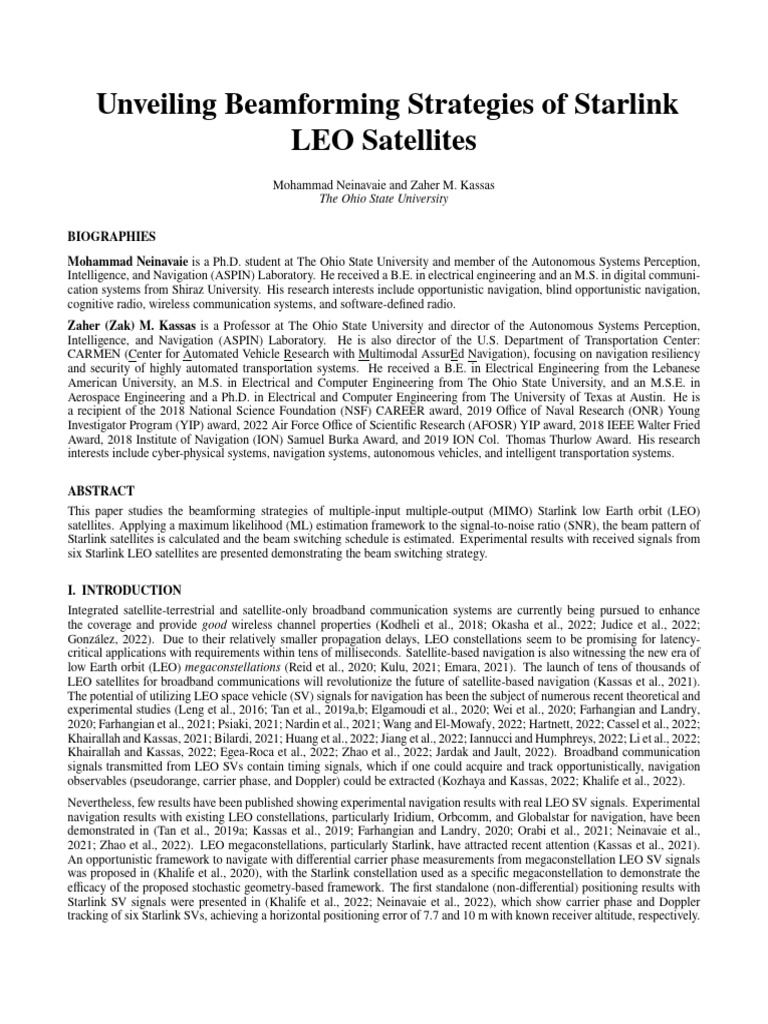 Kassas Unveiling Beamforming Strategies of Starlink LEO Satellites ...