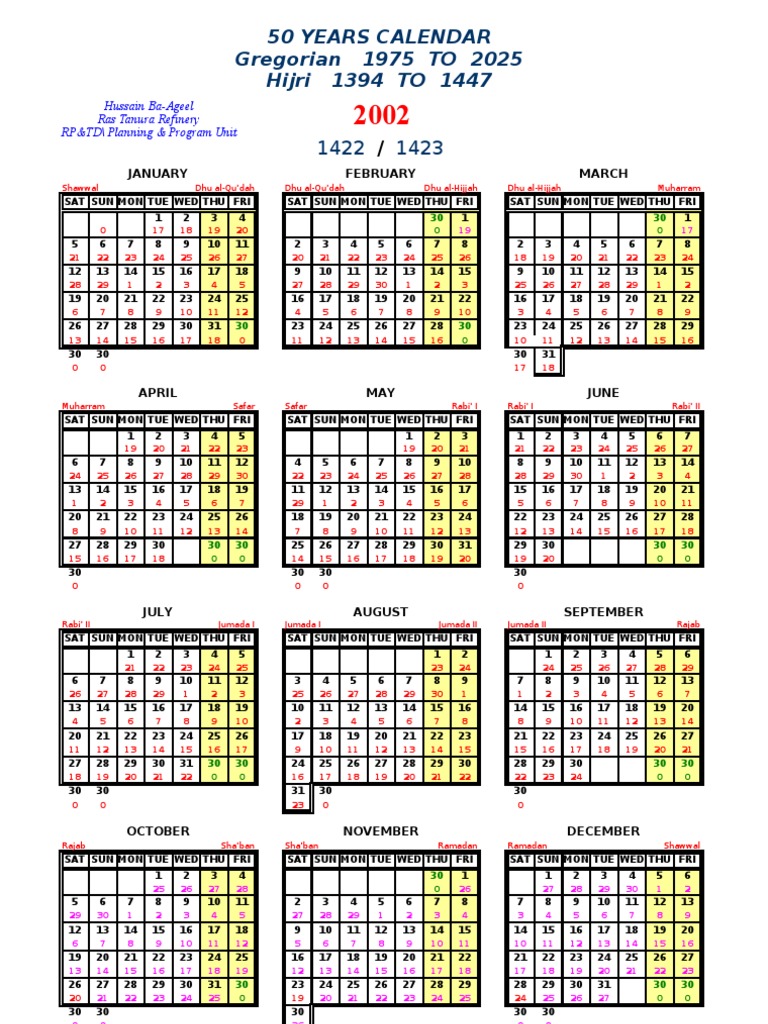 Saudi Aramco Hijri Calendar 19752025 PDF Islamic Branches