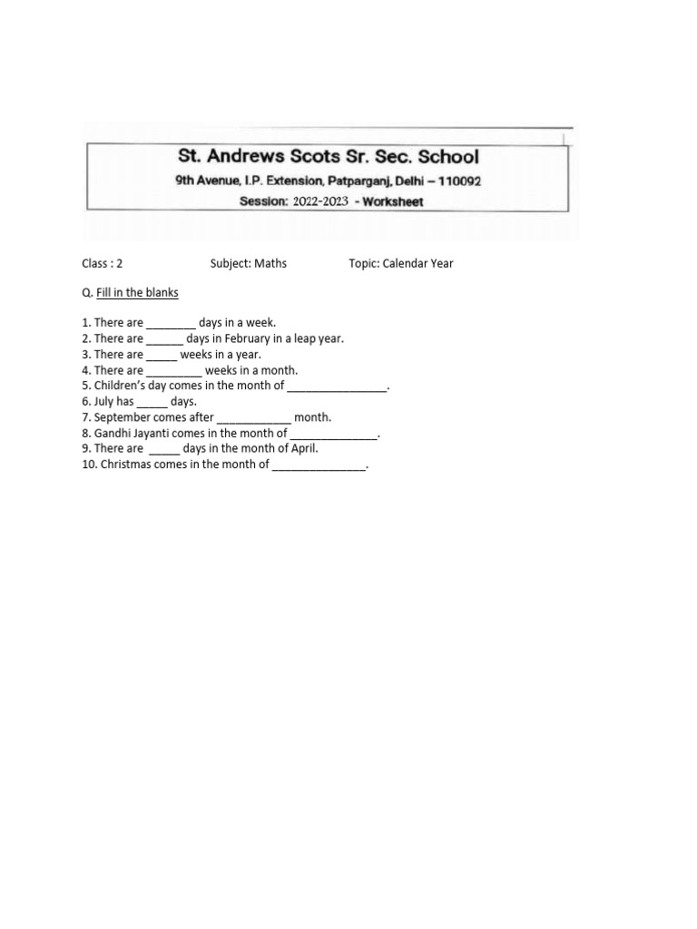 Maths Quiz: Calendar Year Basics | PDF
