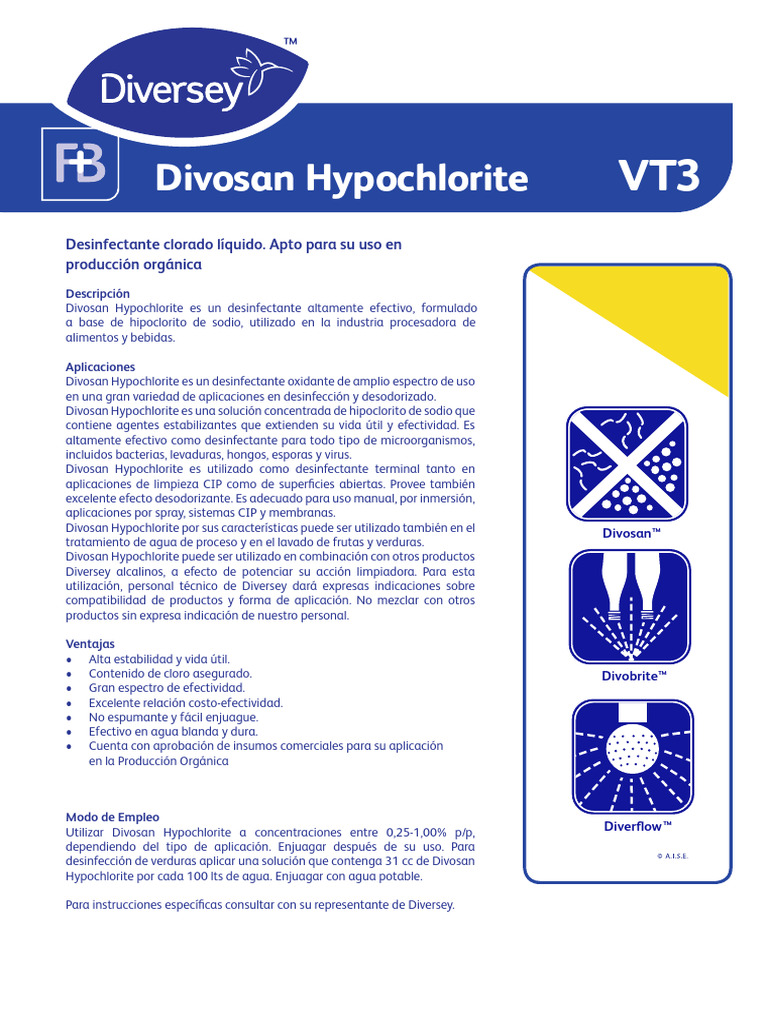 Divosan Hypochlorite: Desinfectante Efectivo | PDF | Agua | Cloro