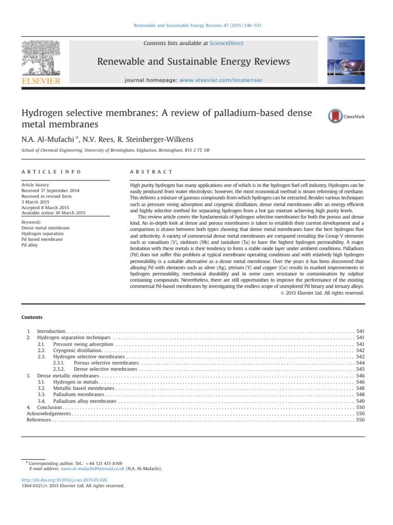 Palladium Membranes for Hydrogen Separation | PDF | Adsorption | Gases
